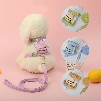 Adorable Dog Harness with Bee Pattern - Adjustable Leash