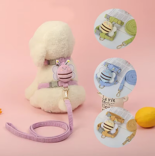 Adorable Dog Harness with Bee Pattern - Adjustable Leash