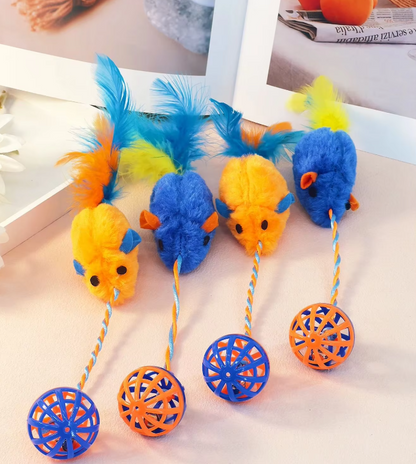 Cat Toy Set - Plush Mouse with Feather Balls