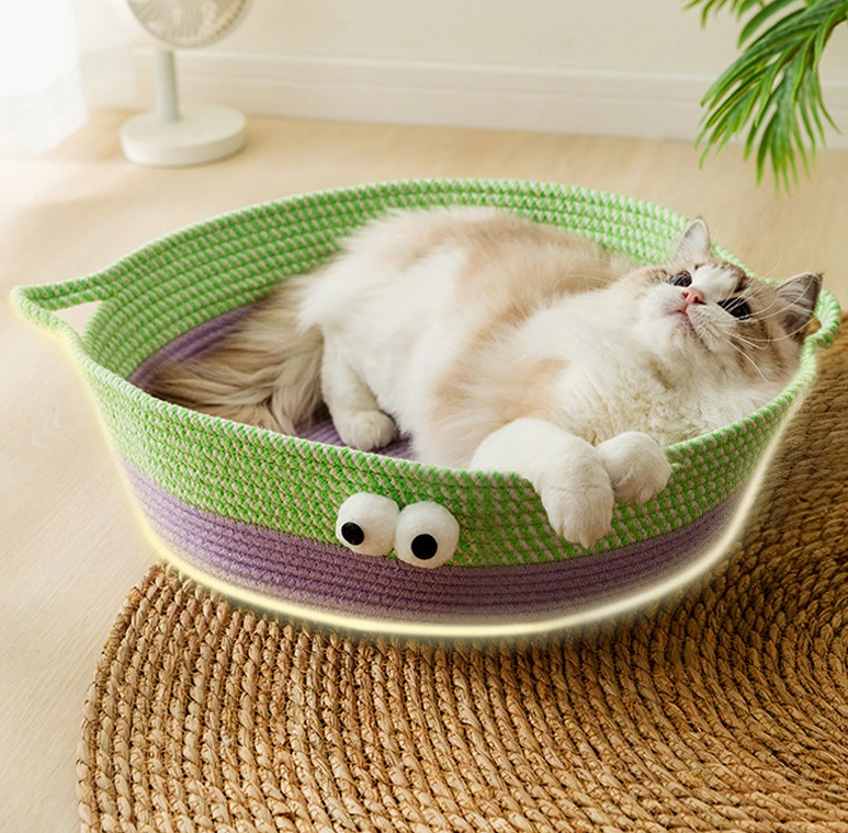 Pretty Handwoven Cotton Rope Cat Bed, Designed in the Shape of an Animal