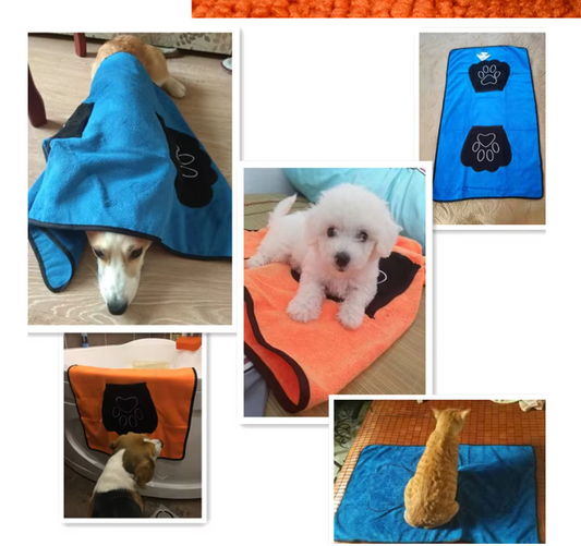 Pet Towel with Paw Print Design for Dogs and Cats - Quick Drying and Super Absorbent