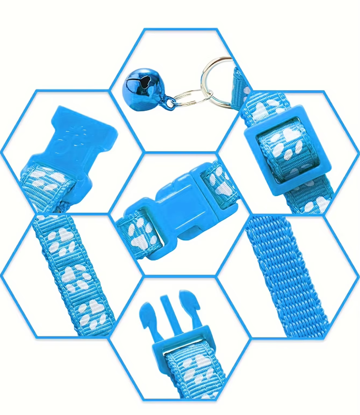 Secure Cat Collar with Bell – Adjustable Collar with Paw Print Pattern and Quick Release Closure