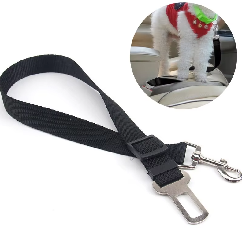 Dog Seat Belt for Car - Adjustable Leash with Carabiner in Black