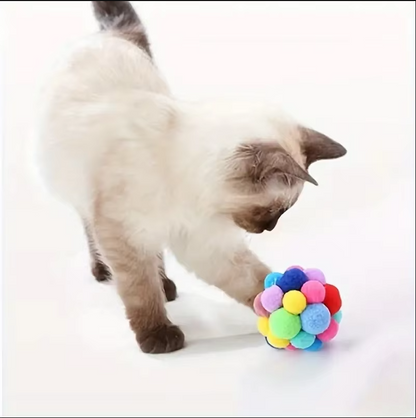 Colorful Pom-Pom Ball for Cats - Soft Interactive Toy for Playful Tigers