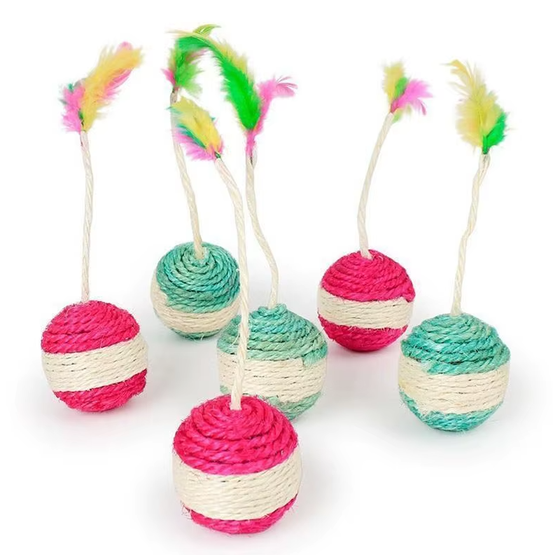 Cat Rope Ball Interactive Cat Ball with Feathers and Sisal Rope – Aussie Pet