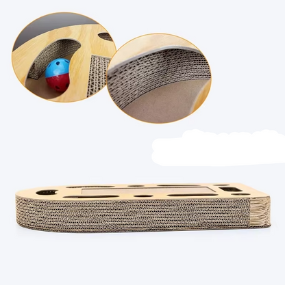 Cat Scratching Board with Toys – Corrugated Cardboard Scratching Mat with Wooden Frame