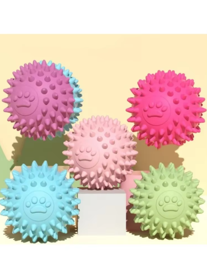 Spiky Ball Dog Toy – Soft Rubber Chew Ball for Dental Hygiene