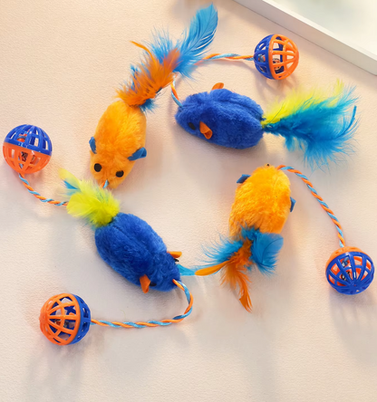 Cat Toy Set - Plush Mouse with Feather Balls