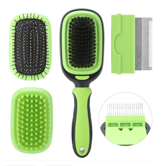 Dog and Cat Brush with Removable Comb - 2-in-1 Brush for Gentle Grooming