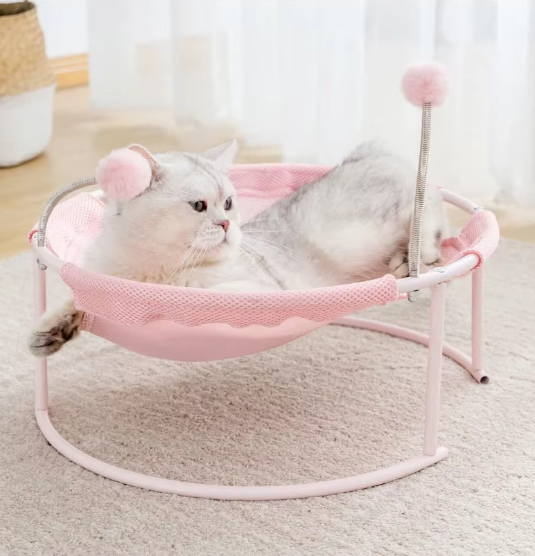 Round Cat Hammock – Comfortable Resting Spot for Cats with Play Balls and Stable Frame