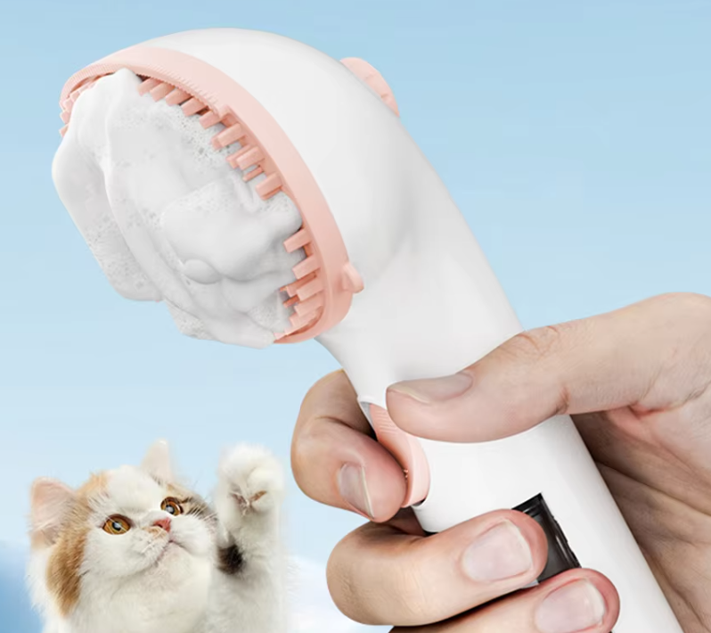 Dry Foam Brush for Pets with Built-In Cleaning Dispenser
