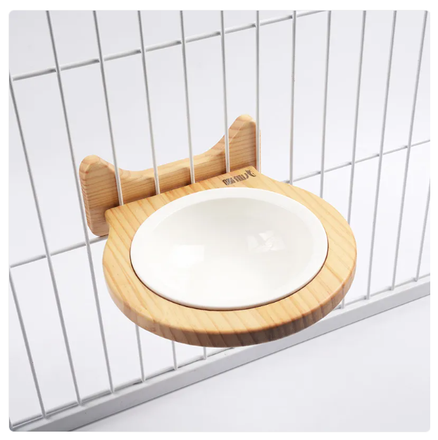 Hanging Bowl for Cats - Wall Mount Support with Cloud-Shaped Wooden Frame