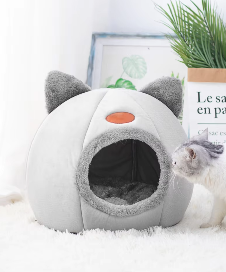 Cozy Cat-Shaped Pet Bed – Heated Cat House with Removable Cushion