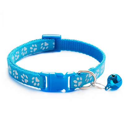 Secure Cat Collar with Bell – Adjustable Collar with Paw Print Pattern and Quick Release Closure