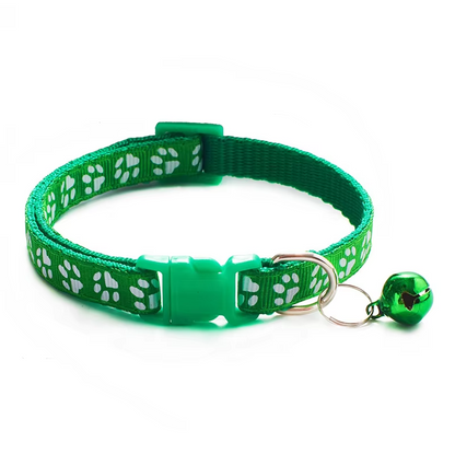 Secure Cat Collar with Bell – Adjustable Collar with Paw Print Pattern and Quick Release Closure