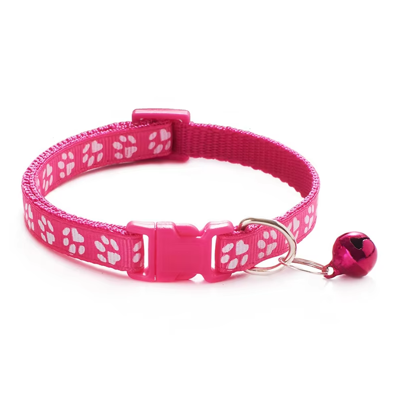 Secure Cat Collar with Bell – Adjustable Collar with Paw Print Pattern and Quick Release Closure