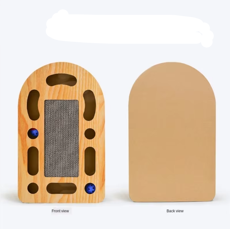 Cat Scratching Board with Toys – Corrugated Cardboard Scratching Mat with Wooden Frame