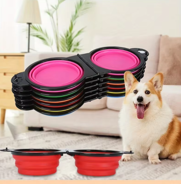 Foldable and Adjustable Double Bowl for Pets
