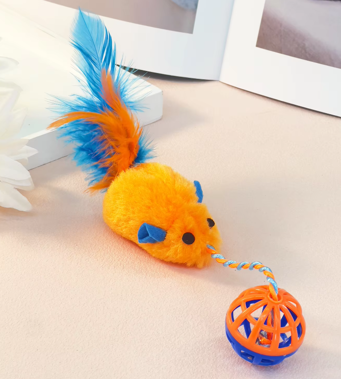 Cat Toy Set - Plush Mouse with Feather Balls