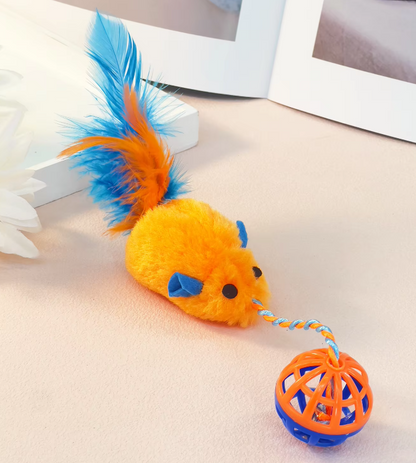 Cat Toy Set - Plush Mouse with Feather Balls