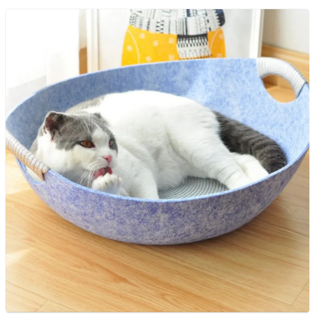 Felt Pet Bed for Cats - Soft and Comfortable Basket with Handles