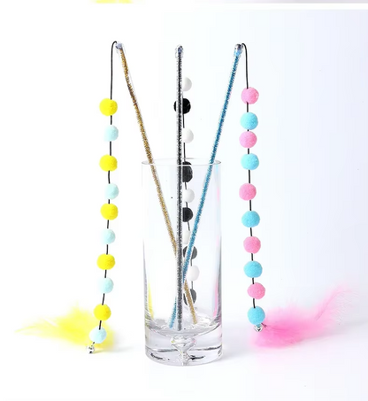 Interactive Cat Fishing Wand with Pom-Pom Feathers – A Fun Game for Curious Cats