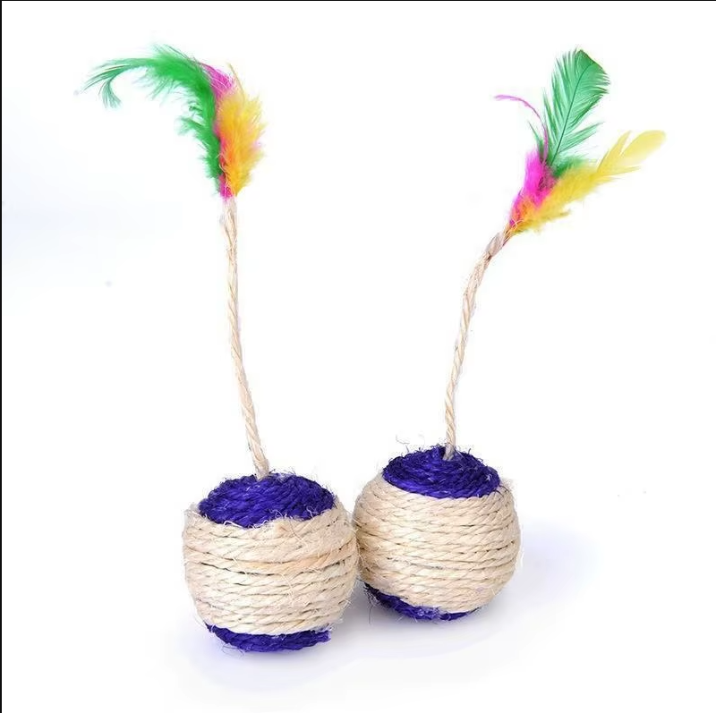 Interactive Cat Ball with Feathers and Sisal Rope
