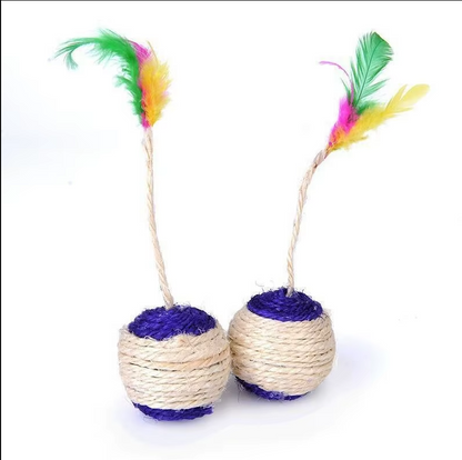 Interactive Cat Ball with Feathers and Sisal Rope