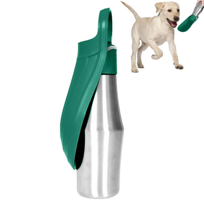 Stainless Steel Dog Water Bottle - Portable Water Dispenser with Collapsible Bowl