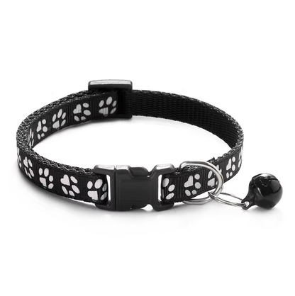 Secure Cat Collar with Bell – Adjustable Collar with Paw Print Pattern and Quick Release Closure