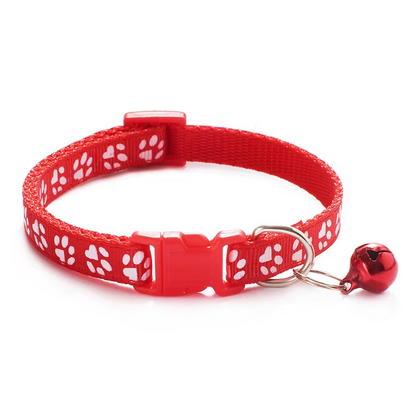 Secure Cat Collar with Bell – Adjustable Collar with Paw Print Pattern and Quick Release Closure