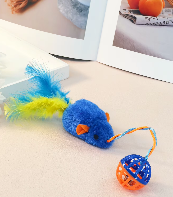 Cat Toy Set - Plush Mouse with Feather Balls
