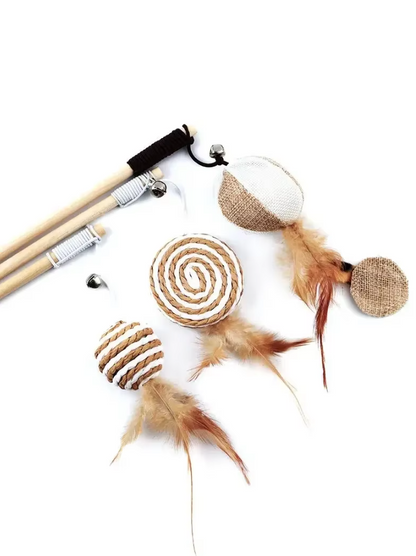 Interactive Cat Toys – Natural Toys with Feathers and Bells