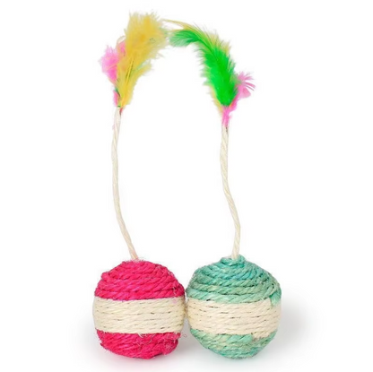 Interactive Cat Ball with Feathers and Sisal Rope