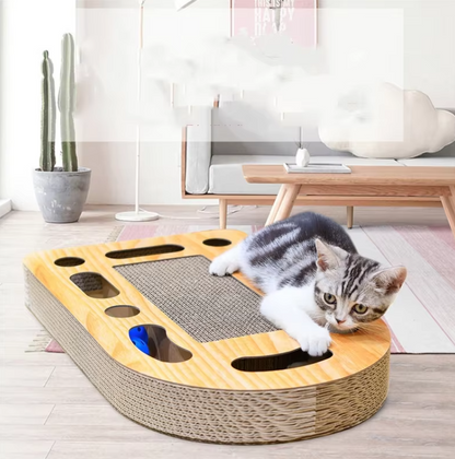 Cat Scratching Board with Toys – Corrugated Cardboard Scratching Mat with Wooden Frame