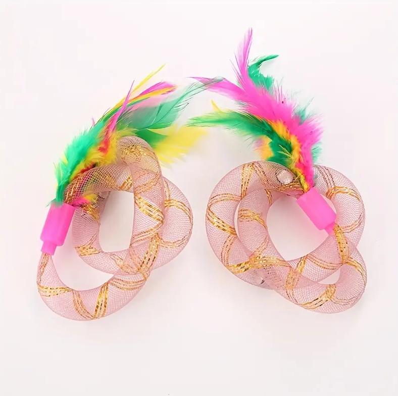 Cat Toy Set - Feather Flyers with Mesh Rings