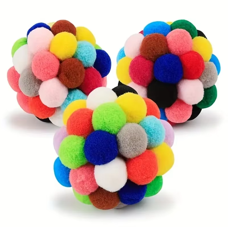 Colorful Pom-Pom Ball for Cats - Soft Interactive Toy for Playful Tigers