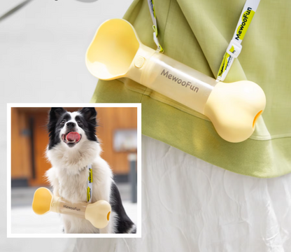 Dog Water Bottle in the Shape of a Bone - Portable Water Dispenser with Bowl