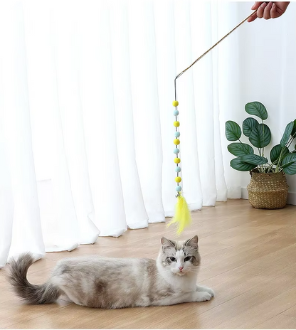 Interactive Cat Fishing Wand with Pom-Pom Feathers – A Fun Game for Curious Cats