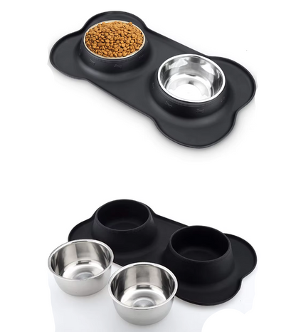 Dog Plate Set with Non-Slip Mat