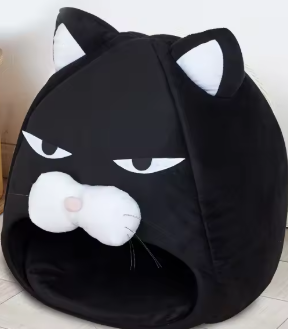 Cat Bed with Cat Head Design - Cozy Den for Cats and Small Dogs