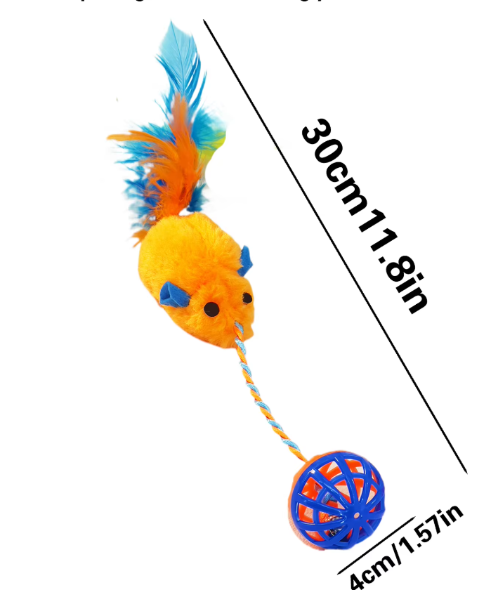 Cat Toy Set - Plush Mouse with Feather Balls