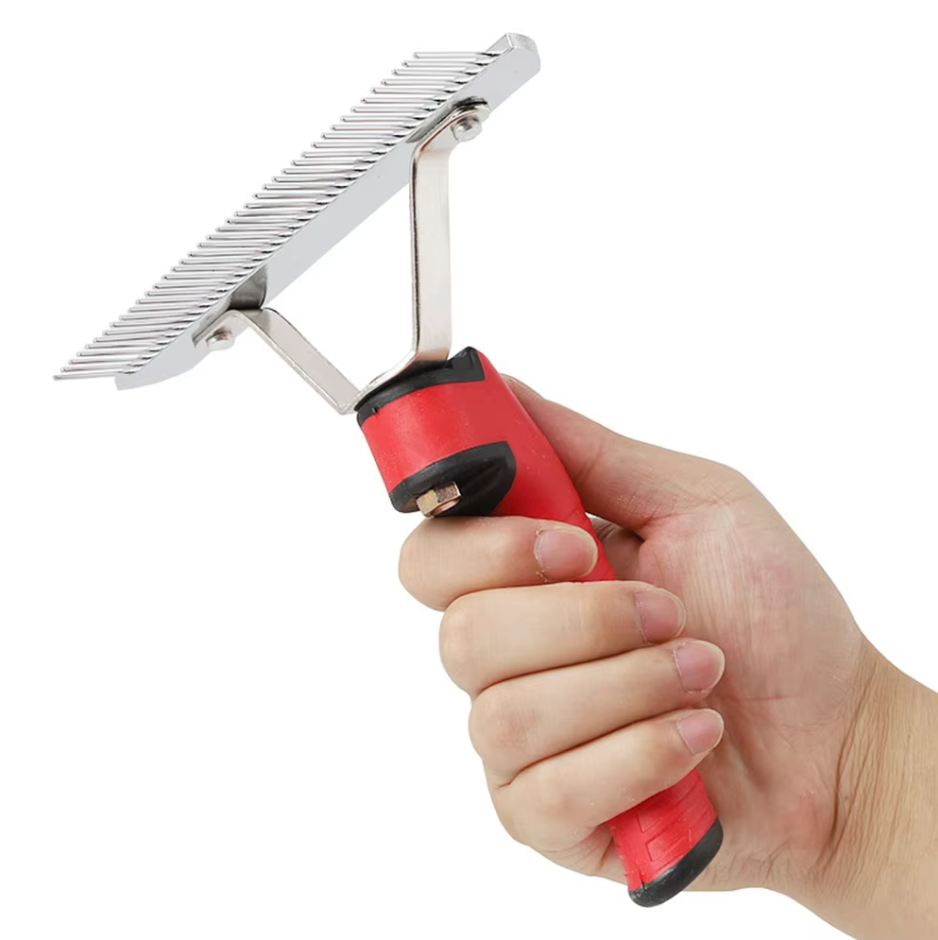Ade Rake Dog Grooming Rake with Red Handle and Stainless Steel Blades – Aussie Pet