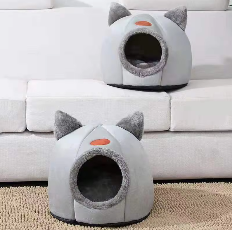 Cozy Cat-Shaped Pet Bed – Heated Cat House with Removable Cushion