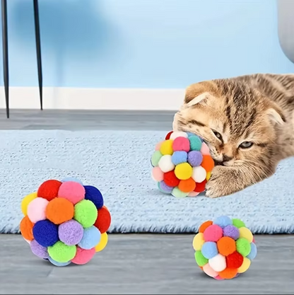 Colorful Pom-Pom Ball for Cats - Soft Interactive Toy for Playful Tigers