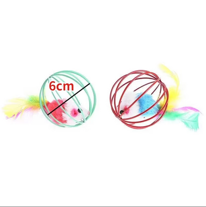 Caged Mouse Cat Toy with Feather Tail