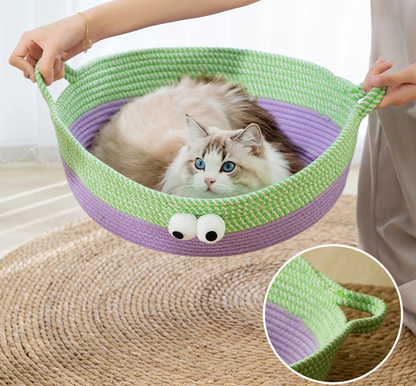 Pretty Handwoven Cotton Rope Cat Bed, Designed in the Shape of an Animal