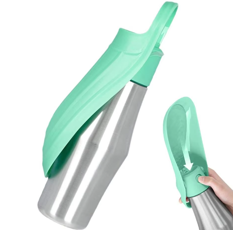 Stainless Steel Dog Water Bottle - Portable Water Dispenser with Collapsible Bowl