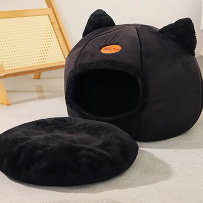 Cozy Cat-Shaped Pet Bed – Heated Cat House with Removable Cushion