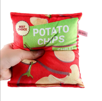 Dog Toy Chip Bag – Soft Plush with Squeaker & Crinkle Effect